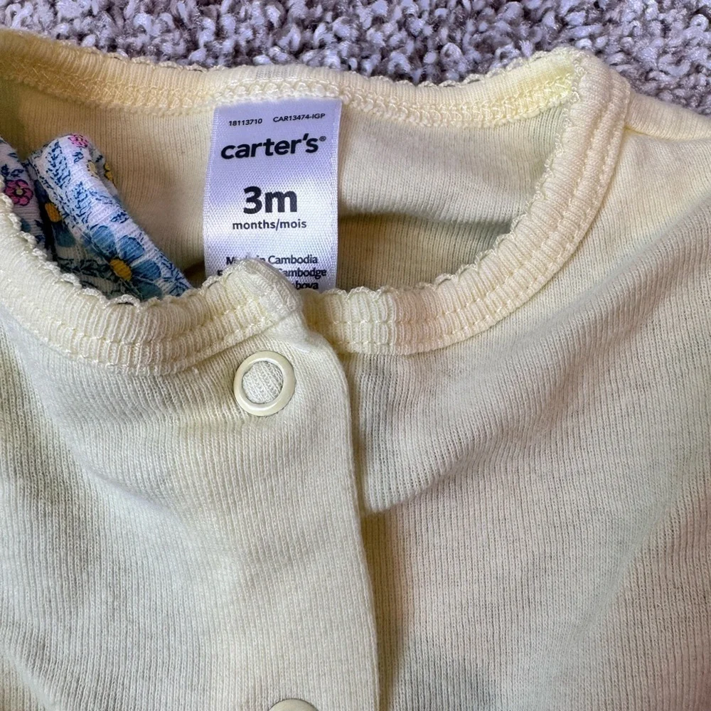 Carter’s Baby Girl Floral Dress Bodysuit with Yellow Cardigan - Size 3 Months